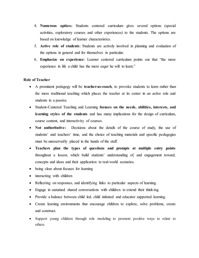 Child centered approach in curriculum