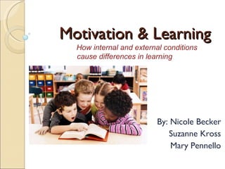 Motivation & Learning By: Nicole Becker Suzanne Kross Mary Pennello How internal and external conditions cause differences in learning  
