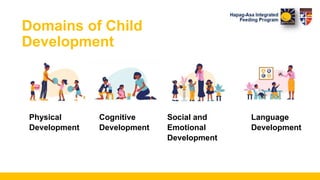 Domains of Child
Development
Language
Development
Physical
Development
Cognitive
Development
Social and
Emotional
Development
 