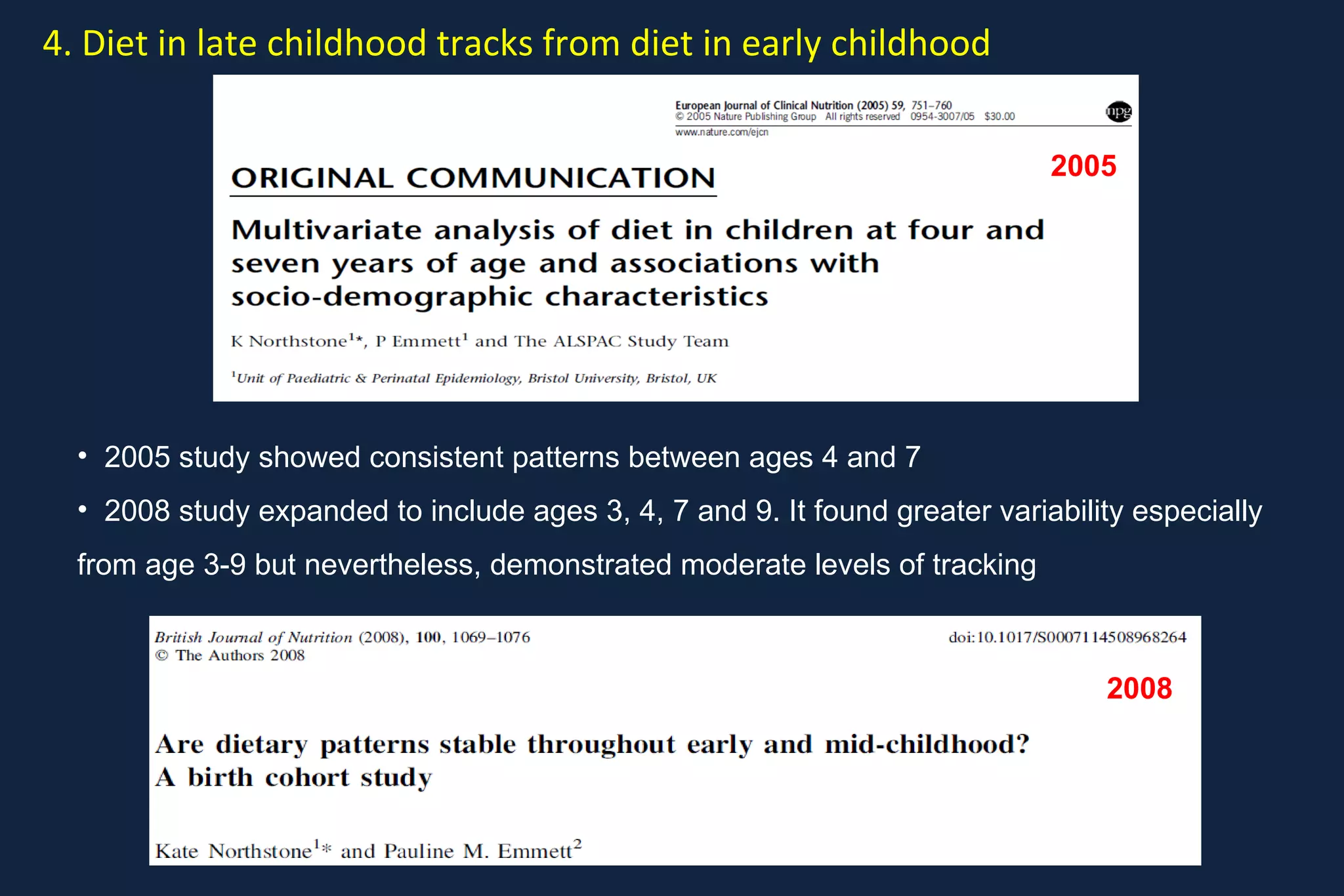 2. There is some tracking of adolescent  diet into adult diet Aged 3-18 at baseline and are now 24-39 