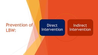 Prevention of
LBW:
Direct
Intervention
Indirect
Intervention
 