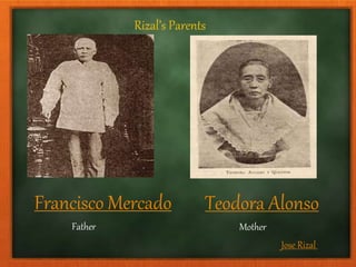 Francisco Mercado Teodora Alonso
Father Mother
Rizal’s Parents
Jose Rizal
 