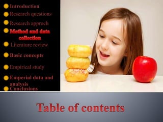 Literature review
Research questions
Research approch
Basic concepts
Conclusions
Emperial data and
analysis
Empirical study
 