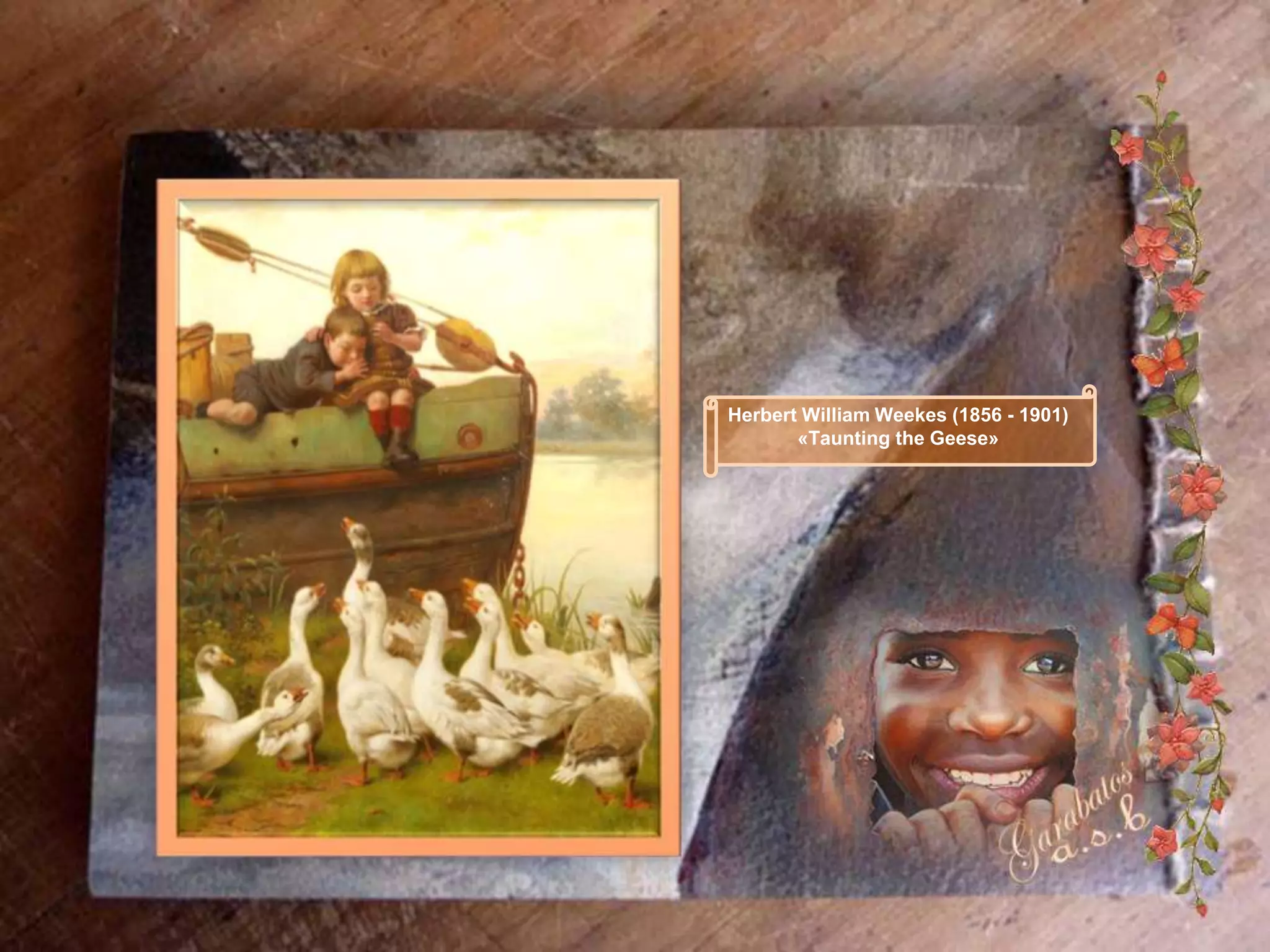 Herbert William Weekes (1856 - 1901)
       «Taunting the Geese»
 