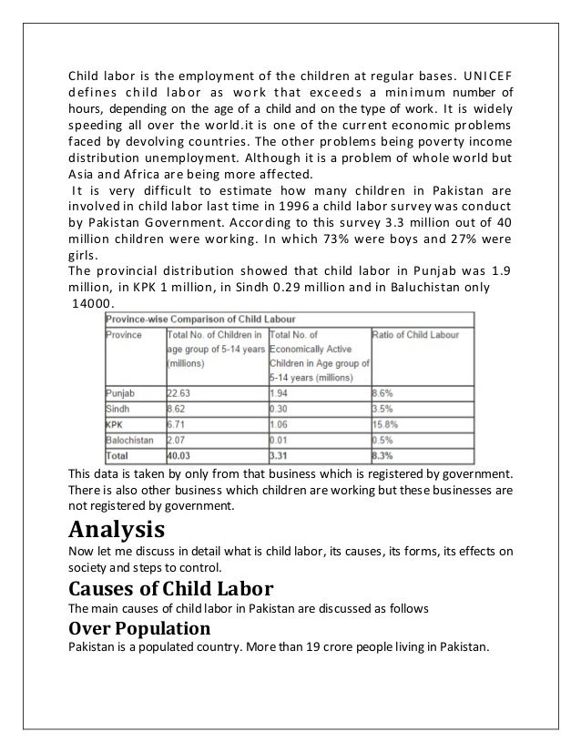 Child labor causes essay