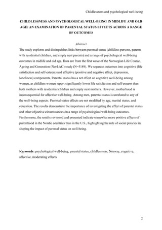 Childlessness and psychological wellbeing in midlife and old age an ...