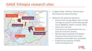 GAGE Ethiopia research sites
 3 regions (Afar, Amhara, Oromia) plus
Dire Dawa City Administration
 Research site selecti...
