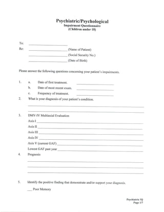 Child Mental Impairment Questionnaire