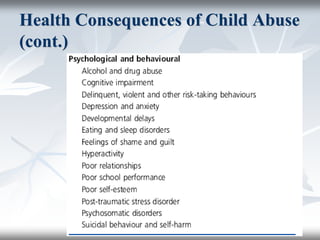 Health Consequences of Child Abuse
(cont.)
 