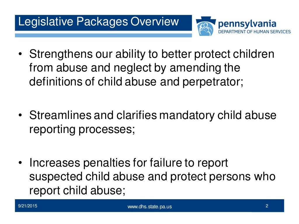 Child protection legislation in PA .dhs