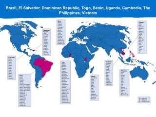 Brazil, El Salvador, Dominican Republic, Togo, Benin, Uganda, Cambodia, The
Philippines, Vietnam
 