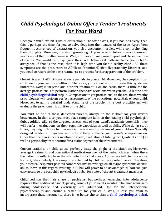 Child psychologist dubai offers tender treatments for your ward