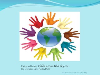 Extracted from: Children Learn What they Live By Dorothy Law Nolte, Ph D By: Conchi García García (May /08)
