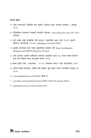 ;Gbe{ ;"rL M
!_ cd[t efbufpFn], kgf}tLdf klg s'df/L, gful/s Go"h, gful/s zlgjf/, % j}zfv,
@)&@
@_ P]ltxfl;s OGb|hfqf dgfOof], ;xofqL ;dfrf/, www.sahayatree.com.199, @)!$
;]K6]Da/_
#_ b'uf{ zfSo, xfd|f] ;+:s[ltdf b]jL t'nhf / s'df/Lsf] :yfg, k[i7 (%,(^, s'df/L
k|sfzg, sf7df08f}, @)^&#_ dainikpost.com/2015/06/27
$_ z'sb]j rfkfufO{+, sxfF hfG5 s'df/LnfO{ r9fOg] e]6L, http://visitshukdev.
blogspot.com/2009/01/blog-post_26.html
%_ zdf{ g"tgw/, s'df/L ;jf{]Rrdf ;Dkfbg ah|frfo{ r'Gbf ^^, :6]nf tfdfª ljsNk
1fg tyf ljsf; s]Gb|, sf7df8f}+ g]kfn @)^^
%_ zfSo ;'j0f{, oFof M -OGb|hfqf_ , #)–##, cf]nDk; Sna,ç jxfM sf7df08f}, @)^(
^_ ;ljtf k|;fO{+ ;fksf]6f, hLljt b]jL s'df/L, o'jf k':tf, t?0f ;fKtflxs, j}zfv !^,
@)&)
&_ 	www.arghakhanchi.com/-@)&) df3 @_
*_ 	 www.bbc.com/nepali/news/story/2006/11/061101_kumari.shtml
(_ nepalitimes.com.au/ 03rd October 2012
313g]kfndf afnclwsf/
 