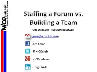 Greg Childs, CEO – The NICOclub Network
greg@nicoclub.com
AZhitman
@NICOclub
NICOclubcom
Greg Childs
 