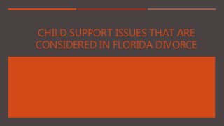 CHILD SUPPORT ISSUES THAT ARE
CONSIDERED IN FLORIDA DIVORCE
 