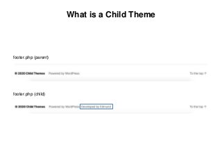 What is a Child Theme
footer.php (parent)
footer.php (child)
 