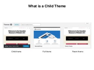 What is a Child Theme
Child theme Parent themeFull theme
 