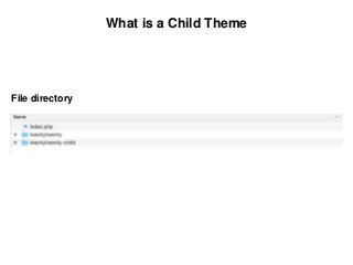 What is a Child Theme
File directory
 