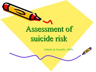 Assessment of suicide risk (Juhnke & Granello, 2005) 