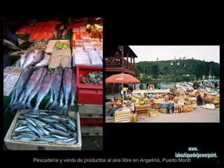 Pescadería y venta de productos al aire libre en Angelmó, Puerto Montt www. laboutiquedelpowerpoint. com 