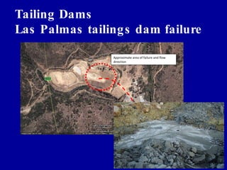 Tailing Dams Las Palmas tailings dam failure Approximate area of failure and flow direction 