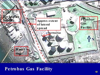 Petrobas Gas Facility  N Fish Packaging Facility Petrobas Gas Facility Water rise  Approx extent of lateral spread 