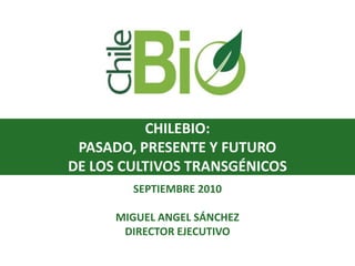 CHILEBIO:  PASADO, PRESENTE Y FUTURO  DE LOS CULTIVOS TRANSGÉNICOS SEPTIEMBRE 2010 MIGUEL ANGEL SÁNCHEZ DIRECTOR EJECUTIVO 