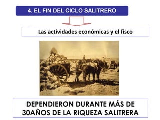 Las actividades económicas y el fisco




 DEPENDIERON DURANTE MÁS DE
30AÑOS DE LA RIQUEZA SALITRERA
 