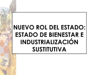 NUEVO ROL DEL ESTADO:
ESTADO DE BIENESTAR E
  INDUSTRIALIZACIÓN
     SUSTITUTIVA
 