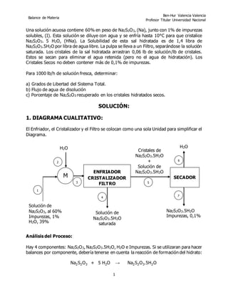 Balance de Materia
Ben-Hur Valencia Valencia
Profesor Titular Universidad Nacional
1
Una solución acuosa contiene 60% en p...