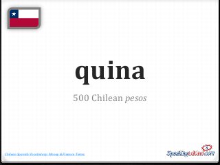 quina
500 Chilean pesos

Chilean Spanish Vocabulary: Money & Finance Terms

 