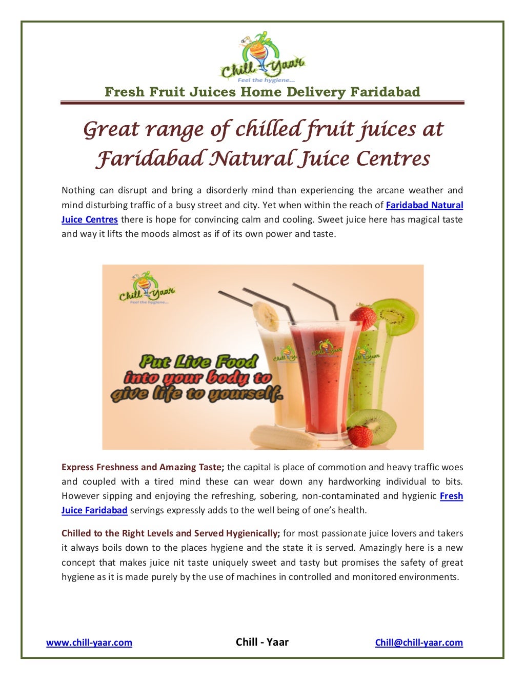 Great range of chilled fruit juices at Faridabad Natural Juice Centres