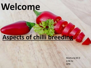 Welcome
Aspects of chilli breeding
Mutturaj M D
Jr.M.Sc
GPB
 