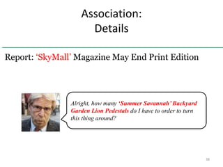 Alright, how many ‘Summer Savannah’ Backyard
Garden Lion Pedestals do I have to order to turn
this thing around?
Report: ‘SkyMall’ Magazine May End Print Edition
Association:
Details
38
 