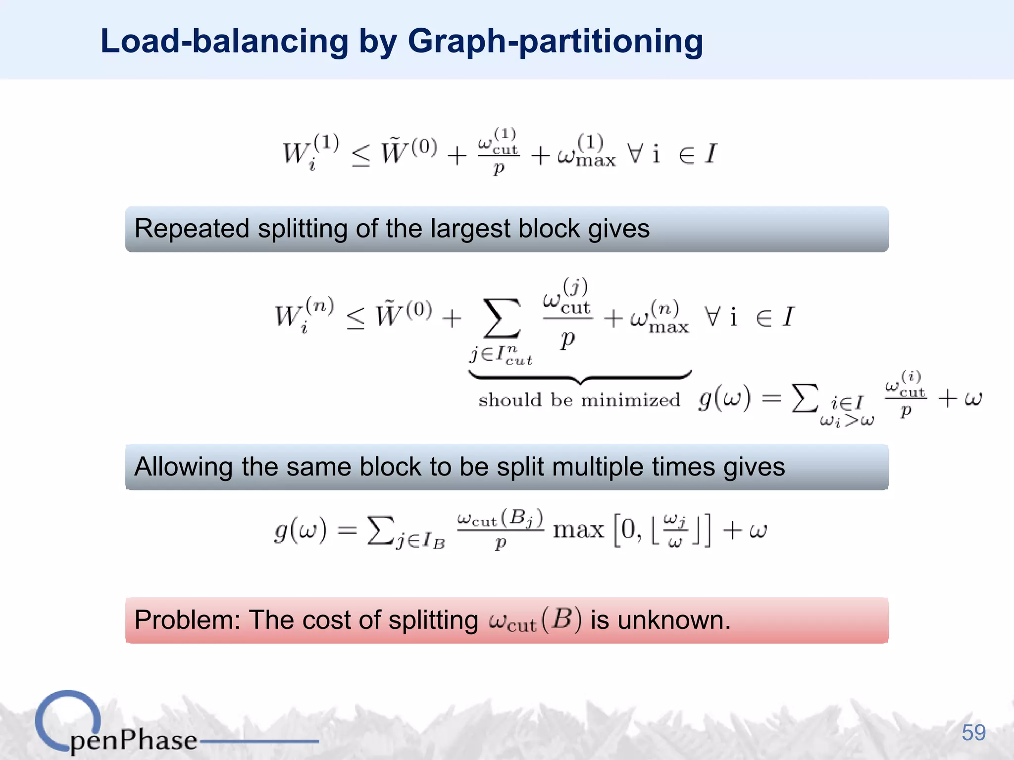 59
Load-balancing by Graph-partitioning
Repeated splitting of the largest block gives
Allowing the same block to be split multiple times gives
Problem: The cost of splitting is unknown.
 
