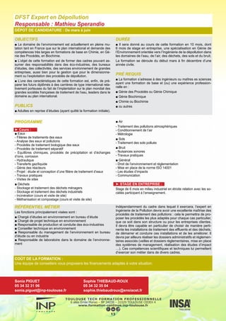 OBJECTIVES
■ To focus on Fluids Engineering for Industrial Processes. Applica-
tions are related to fluid flows in petroleum engineering, chemical
engineering, energy transformation… The purpose of the lectures
is concerned with the physics and modelling of transport phenome-
na in multiphase flows (bubbles, drops, granular media, emulsions
and foams). Exercises and practical training complement advanced
courses on turbulence, coupling chemical reactions and flows, heat
and mass transfer.
APPLICANTS
■ Employees and job searchers who would like to take up their
studies again.
DURATION
■ The international master Fluids Engineering for Industrial Pro-
cesses program is a 24 month course. Half of the teachings are in
English and half are in French.
At the end of the first year, during the summer, there are internship
opportunities.
The last semester of the course is a 6 month internship.
REQUIREMENTS
International degree:
■ Bachelor of Sciences/Engineering: M1
■ Master of Sciences/Engineering: M2
French degree for a foreign student:
■ Admission in M1: required level L3
■ Admission in M2: required level M1
PROGRAM
►First Year
■ Integration Package
■ Projects and interactive teaching
■ Process Engineering and Industrial systems
■ Compressible flows and Turbo-machines
■ Advanced courses in Fluid Mechanics
■ Numerical Analysis and Simulations
■ Practical training on Fluid Mechanics
►Second Year
■ Reaction Engineering, Transport Phenomena
■ Turbulence in Fluids, Numerical Simulations
■ Complex Fluids and Interfacial Phenomena
■ Heterogeneous media and Multiphase Flow
■ Transfer and Reactions
■ Industrial Project
International Master Fluids Engineering for Industrial Processes
Responsable : Eric Climent
INSCRIPTION : Deadline - April
14
RÉFÉRENTIEL MÉTIER
Industrial context :
■ Petroleum and Nuclear Engineering,
■ Chemical Engineering,
■ Process of raw material (steel, glass …)
■ Water management and Waste treatment
■ Food manufacture.
COÛT DE LA FORMATION :
Une équipe de conseillers vous proposera les financements adaptés à votre situation.
Sonia PIGUET
05 34 32 31 06
sonia.piguet@inp-toulouse.fr
Danielle ANDREU
Tél : 05 34 32 21 32
danielle.andreu@enseeiht.fr
 