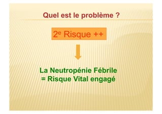 2e Risque ++
La Neutropénie Fébrile
= Risque Vital engagé
 