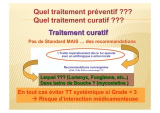 En tout cas éviter TT systémique si Grade < 3
 Risque d’interaction médicamenteuse
 