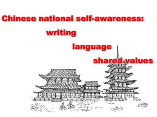 Chinese national self-awareness:                 writing	                     language                                   shared values