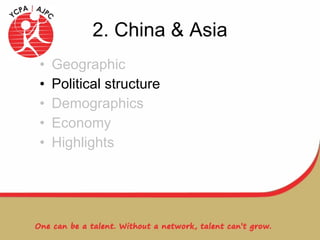 2. China & Asia Geographic Political structure Demographics Economy Highlights 