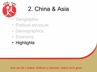 2. China & Asia Geographic Political structure Demographics Economy Highlights 