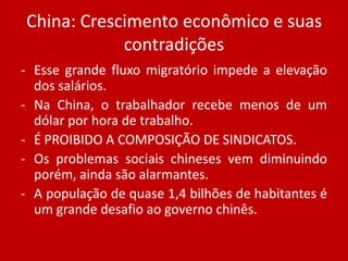 	* Permissão para poluir e não investir em preservação ou recuperação ambiental.* Crescimento e fortalecimento do mercado interno.