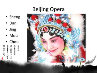 Beijing Opera
?   Sheng
?   Dan
?   Jing
?   Mou
?   Chou
 