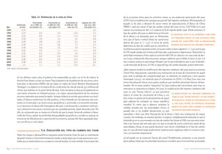 Tabla 14. Distribución de la renta en China                                    de la economía china para los próximos meses es una potencial apreciación del yuan
                                                                                                                          (CNY) tras la modificación (aunque sea parcial) del régimen cambiario. Efectivamente, el
                                            Crecimiento            Crecimiento en    Crecimiento en    Ingresos del 10%
                Coeficiente               en el IDM* de           el IDM del 10%    el IDM del 10%        más rico/ 10%
                                                                                                                          pasado 21 de julio, y después de varios meses de especulaciones, el Banco de China
Año                de Gini              las familias (%)           más pobre (%)        más rico (%)      más pobre (%)   (PBOC) optó por situar el tipo de cambio central del yuan en 8,11 CNY/USD, en lo que
1992                     0,25                                 -                 -                  -               3,3    supuso una revaluación del 2,1% respecto al 8,28 vigente desde 1996. Desde entonces, el
1993                     0,27                               9,5              4,0               15,4                3,2    tipo de cambio del yuan se determina en función El principal reto de la economía china para
1994                     0,30                               8,5              2,3               11,4                3,9    de la oferta y la demanda, pero no libremente,
1995                     0,28                               4,9              7,4                3,2                3,8
                                                                                                                                                                                  los próximos meses es una potencial apre-
                                                                                                                          sino que el banco central limita las variaciones
1996                     0,28                               3,8              3,6                3,2                3,8                                                            ciación del yuan (CNY) tras la modificación
                                                                                                                          diarias del yuan al +/- 0,3%. A cierre de sesión
1997                     0,29                               3,4              -3,6               7,7                4,2                                                            (aunque sea parcial) del régimen cambiario
                                                                                                                          determina un tipo de cambio que se convierte en
1998                     0,30                               5,8              2,5                7,6                4,4
                                                                                                                          la referencia para la siguiente sesión, en la que vuelve a estar vigente el +/- 0,3%, por lo que
1999                     0,30                               9,4              7,1               11,7                4,6
2000                     0,32                               6,4              0,5                9,3                5,0
                                                                                                                          el CNY puede tender, por la fuerza del mercado, a apreciarse o depreciarse. Ahora bien, la
2001                     0,34                               8,4              5,0               12,9                5,4    autoridad monetaria china vigila la evolución del CNY en relación con una cesta de divi-
2002                     0,36                               8,9              5,5               13,2                5,6    sas (cuya composición desconocemos, aunque sabemos que el dólar, el euro, el yen y el
2003                     0,38                               9,1              5,2               14,2                5,9    won coreano suman un porcentaje elevado), por lo que entendemos que si, por la dinámi-
2004                       n.d.                             7,1              4,1               15,2                6,1    ca del mercado de divisas, el CNY se aleja del tipo de cambio deseado, podría intervenir.
*IDM: Ingreso Disponible Medio
                                                                                                                          ¿Qué impacto tendrá la modificación del régimen cambiario del yuan para la economía
                                                                                                                          china? Pues lógicamente, supondrá una minoración en la tasa de crecimiento de aquel
                                                                                                                          país, ante la pérdida de competitividad que, no obstante, no implicaría, como apunta
                 En los últimos cuatro años el gobierno ha emprendido un plan con el fin de reducir la
                                                                                                                          Greenspan (2005), un estímulo para el crecimiento en EEUU o el Área Euro sino una
                 brecha Este-Oeste y evitar un mayor flujo migratorio de la población de una zona a otra.
                                                                                                                          mera relocalización hacia otros países asiáticos que también presentan divisas infrava-
                 Este plan se denomina GWDS (de las siglas en inglés de Great Western Development
                                                                                                                          loradas. Por lo tanto, podría “repartirse” la clave asiática del crecimiento, pero ésta no
                 Strategy) y su objetivo es la mejora de las condiciones de vida de más de 350 millones de
                                                                                                                          minoraría su importancia relativa. Así pues, la modificación del régimen cambiario del
                 chinos que habitan en la parte Oeste del país. Esta iniciativa se basa principalmente en
                                                                                                                          yuan es una “buena noticia”, ya que permitirá
                 una fuerte inversión en infraestructuras y un mayor aprovechamiento de los enormes                                                                             La modificación del régimen cambiario del
                                                                                                                          reducir el ritmo de crecimiento de China y, con
                 recursos naturales que posee la región. Aunque todavía es pronto para valorar sus resul-                                                                       yuan es una “buena noticia”, ya que permiti-
                                                                                                                          ello, evitar un potencial recalentamiento de aquel
                 tados, el balance preliminar ha sido positivo, si bien limitado por las barreras aún exis-                                                                     rá reducir el ritmo de crecimiento de China
                                                                                                                          país, además de conseguir un mayor equilibrio
                 tentes en el mercado. Las restricciones geográficas y sectoriales a la inversión extranje-                                                                     y, con ello, evitar un potencial recalenta-
                                                                                                                          mundial. Es cierto que a algunos analistas la
                 ra no favorecen el desarrollo homogéneo del país, contribuyendo a mantener ineficien-
                                                                                                                          medida tomada por las autoridades chinas el miento de aquel país, además de conseguir
                 cias y retrasos en las zonas o sectores que son, paradójicamente, objeto de protección. Por
                                                                                                                          pasado día 21 ha podido decepcionar, ya que un mayor equilibrio mundial
                 ello, no sorprende que se insista en el hecho de que la mejor forma de acelerar el desa-
                                                                                                                          esperaban o bien una libre fluctuación de la divisa o bien una revaluación de mayor
                 rrollo de China y paliar las profundas desigualdades geográficas y sociales es avanzar en
                                                                                                                          cuantía. Sin embargo, en nuestra opinión, el aspecto verdaderamente relevante es que el
                 el proceso de liberalización y apertura de la economía, aunque ello lleve aparejado algu-
                                                                                                                          renminbi ya no es una moneda con tipo de cambio fijo frente al USD, sino que está some-
                 nos sacrificios a corto plazo.
                                                                                                                          tida a las fuerzas del mercado, pero sin que se escape de cierto control por parte de las
                                                                                                                          autoridades chinas, lo que puede favorecer una menor volatilidad en el tipo de cambio
                                                             5.4. Evolución del tipo de cambio del yuan                   que, en caso de tener lugar, podría tener implicaciones negativas sobre el comercio exte-
                                                                                                                          rior y la inversión empresarial.
                 Todos los riesgos y desequilibrios expuestos anteriormente (más los que se comentarán
                 después) tienen un horizonte temporal a medio y largo plazo, por lo que parece poco pro-                 ¿Cuál puede ser la evolución futura del yuan? Posiblemente asistamos a una presión
                 bable que se materialicen en un espacio corto de tiempo. En este sentido, el principal reto              apreciadora, hasta que la autoridad monetaria considere que el movimiento acumulado

164    revista valenciana d’estudis autonòmics | nº 45/46                                                                                                                                  nº 45/46 | revista valenciana d’estudis autonòmics   165
 