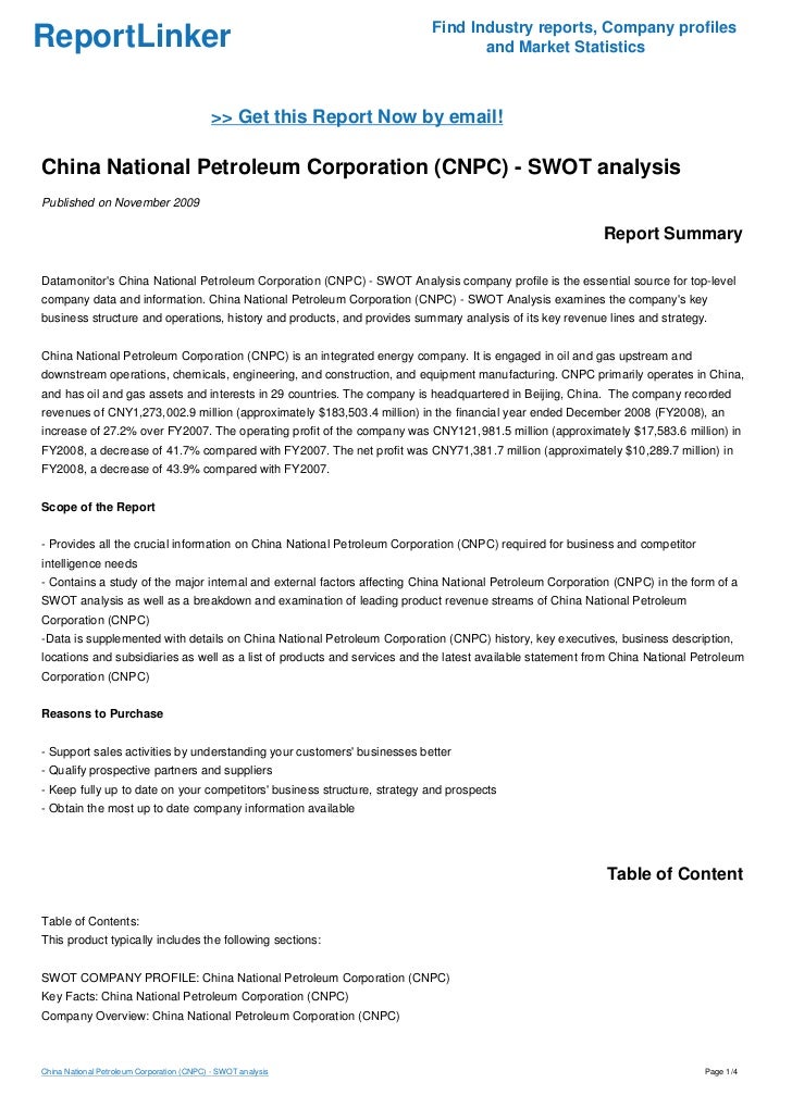 China National Petroleum Corporation (CNPC) SWOT analysis