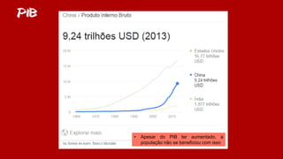 PIB
• Apesar do PIB ter aumentado, a
população não se beneficiou com isso
 