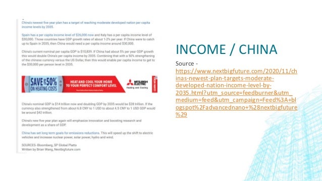 INCOME / CHINA
Source -
https://www.nextbigfuture.com/2020/11/ch
inas-newest-plan-targets-moderate-
developed-nation-income-level-by-
2035.html?utm_source=feedburner&utm_
medium=feed&utm_campaign=Feed%3A+bl
ogspot%2Fadvancednano+%28nextbigfuture
%29
 