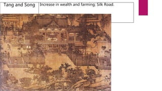 Tang and Song Increase in wealth and farming; Silk Road.
 
