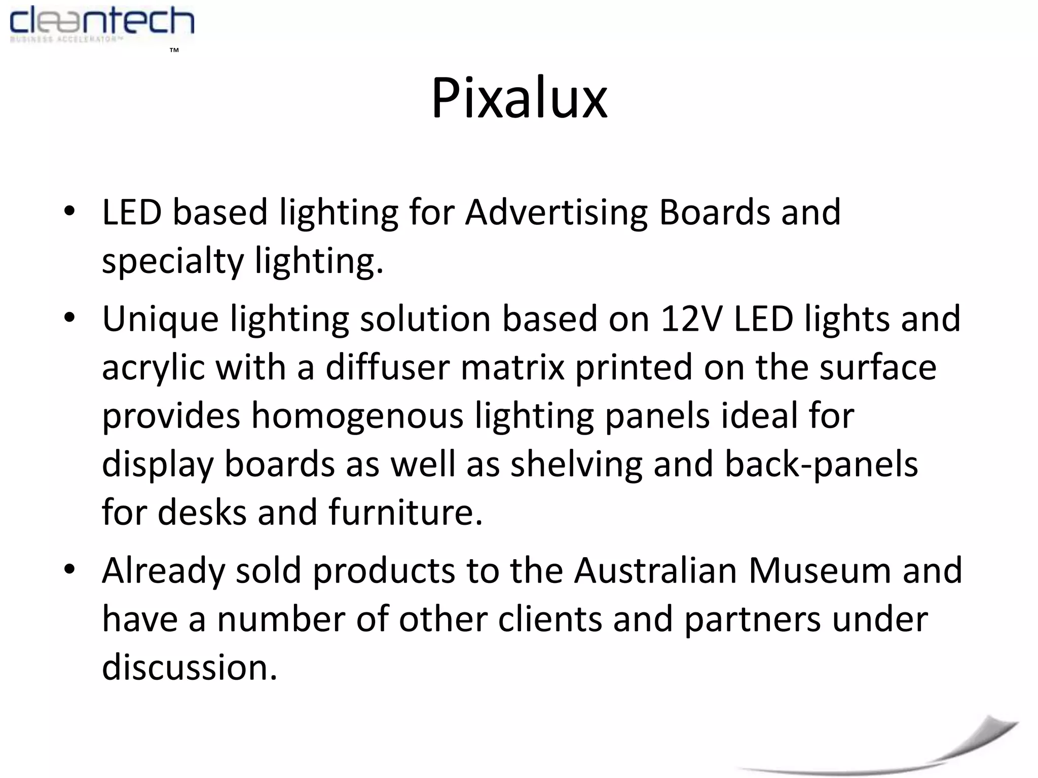 Solar PaintOrganic PV (OPV) material can be made into a paint or into a thin film. As a film it can be used to tint windows and create energy at the same time. Expected cost will be around $0.15 per kwh compared to $0.70 for silicon based PV.Current market for PV is $32B per year.Product is still at prototype stage and is pre-commercial